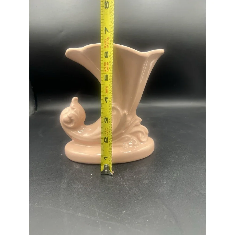 Vintage Art Deco 1940s Cornucopia Vase #1133 - Mauve Pink Glaze MCM Pottery